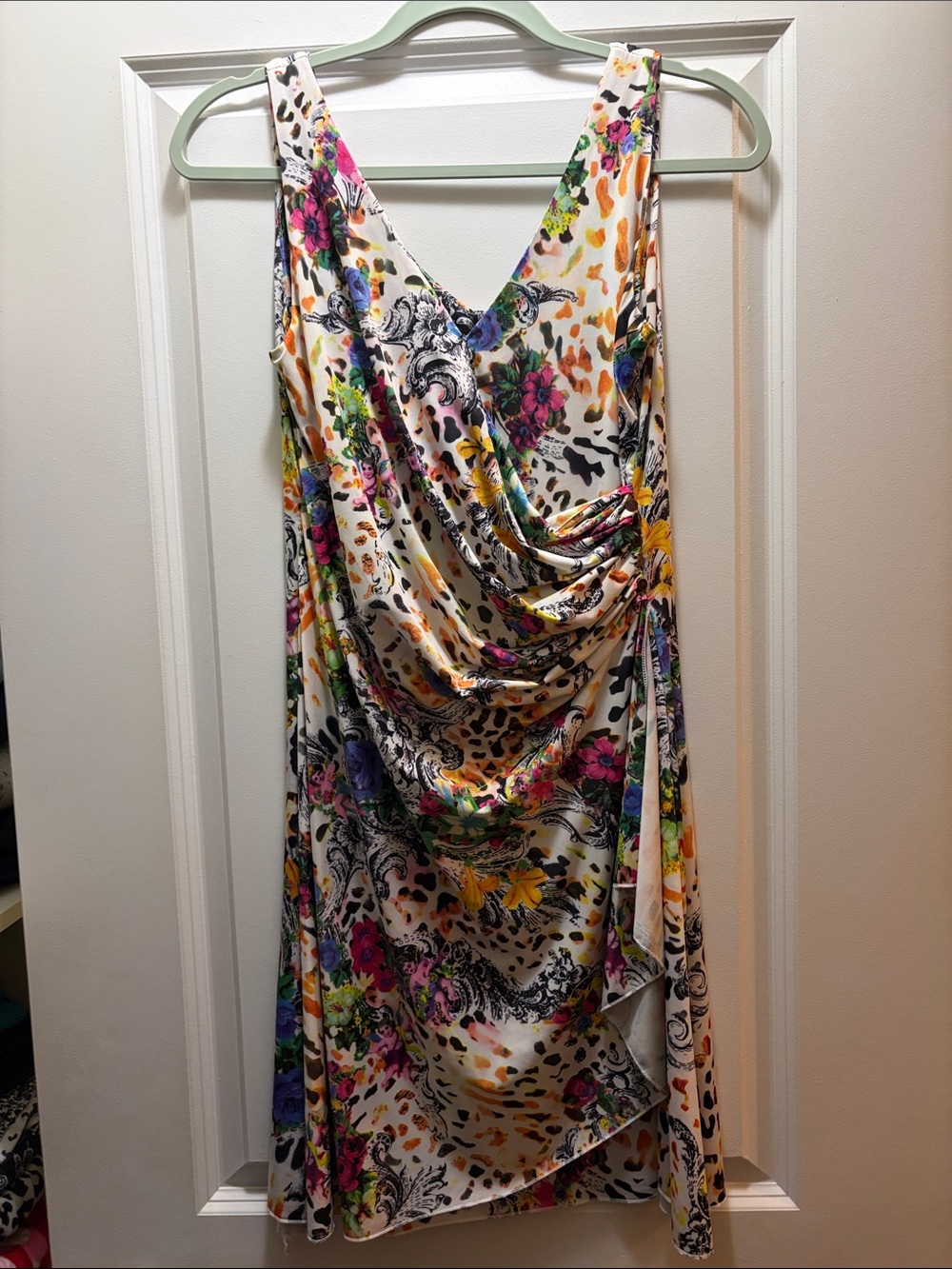 Floral Multicolor Draped Midi Dress - Sleeveless V-Neck